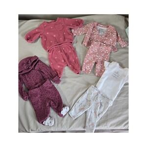 Carters Baby Girl Preemie 0m Outfit Bundle Lot 4 Sets Pink Floral Polka Dot